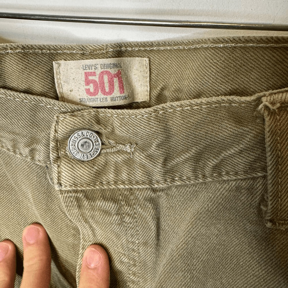 Levis 501 Men's Size 42x32 Y2K 90s Straight Leg Jeans Tan Button Fly Denim - Picture 4 of 6